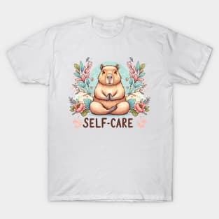 Self-care Capybara Meditating Among Flowers T-Shirt